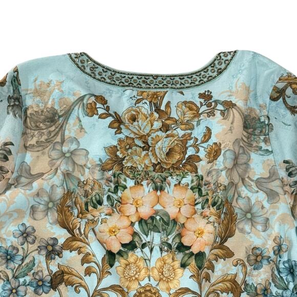 Soft Surroundings Size 1X Baroque Maxi Dress Aqua Gold Floral Boho Hippie Flowy - Picture 8 of 11